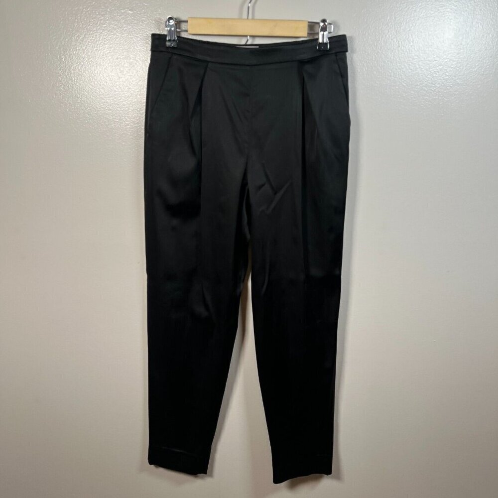 MM Lafleur Winder Trouser Pants Size 8 Satin Black High Rise Pleated Career Work